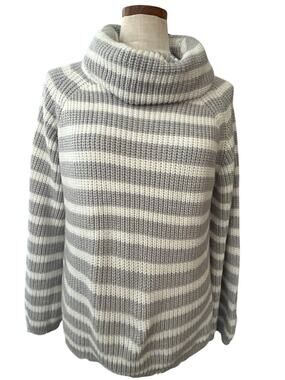 NWT REVOLVE Sanctuary Jagger Cowl Neck Stripe Sweater S Gray White Frayed Hem